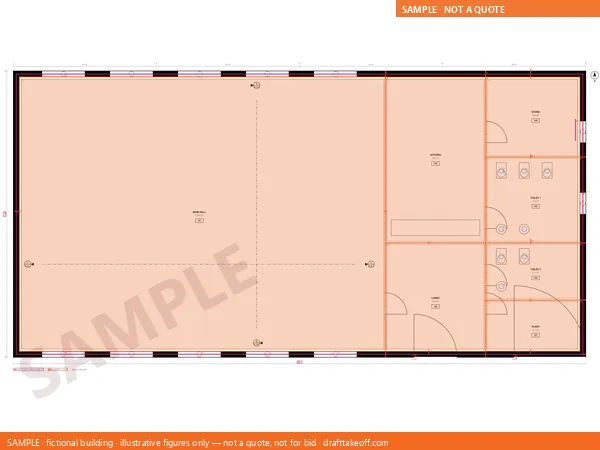 Where We Measured, sample: the hall's floor plan with every measured wall, room and fixture marked